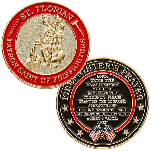 St. Florian Patron Saint of Firefighters Prayer Coin Firefighter Challenge Coin - Picture 1 of 3